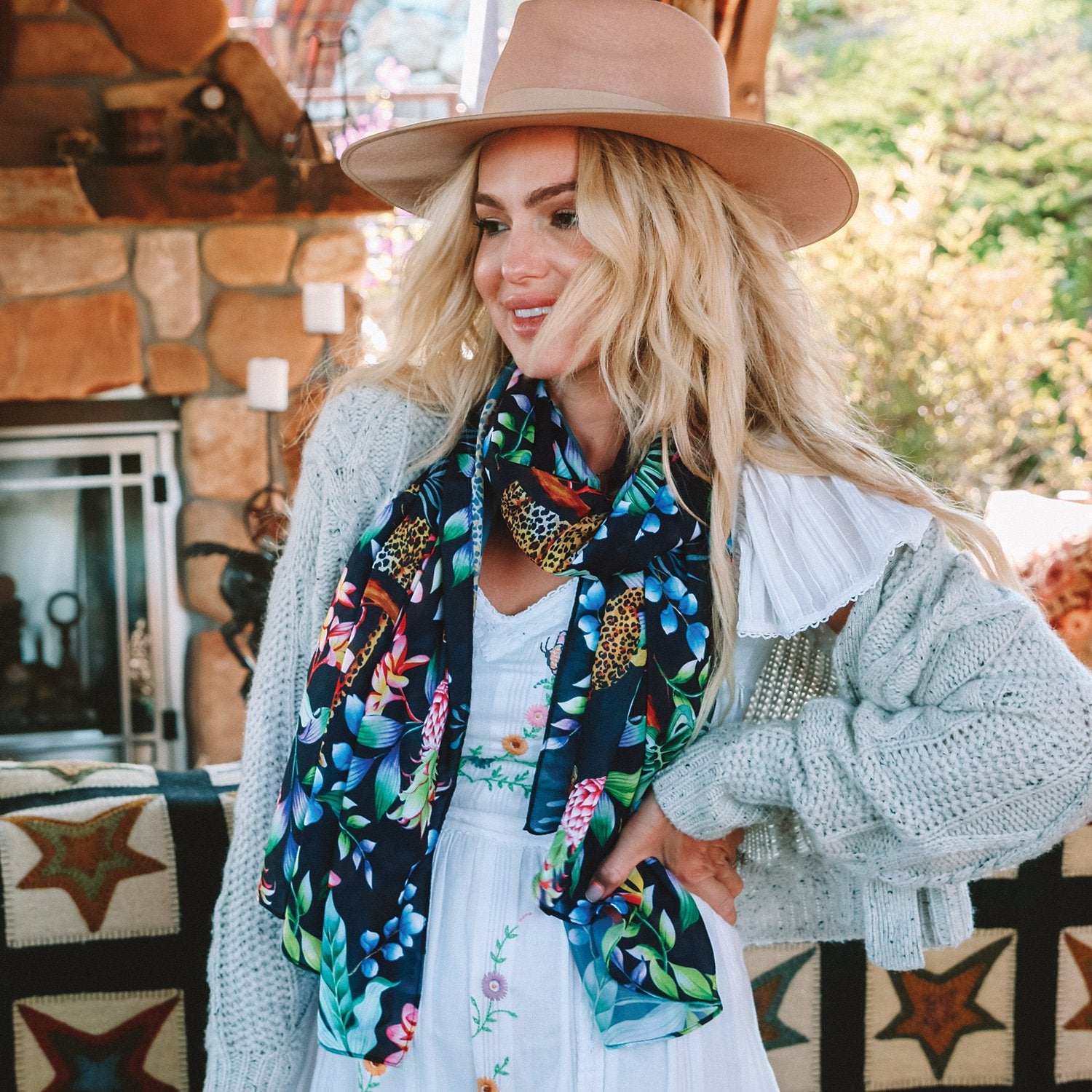 Fabulous Flutter Ruby Butterfly Printed Chiffon Scarf - 3300