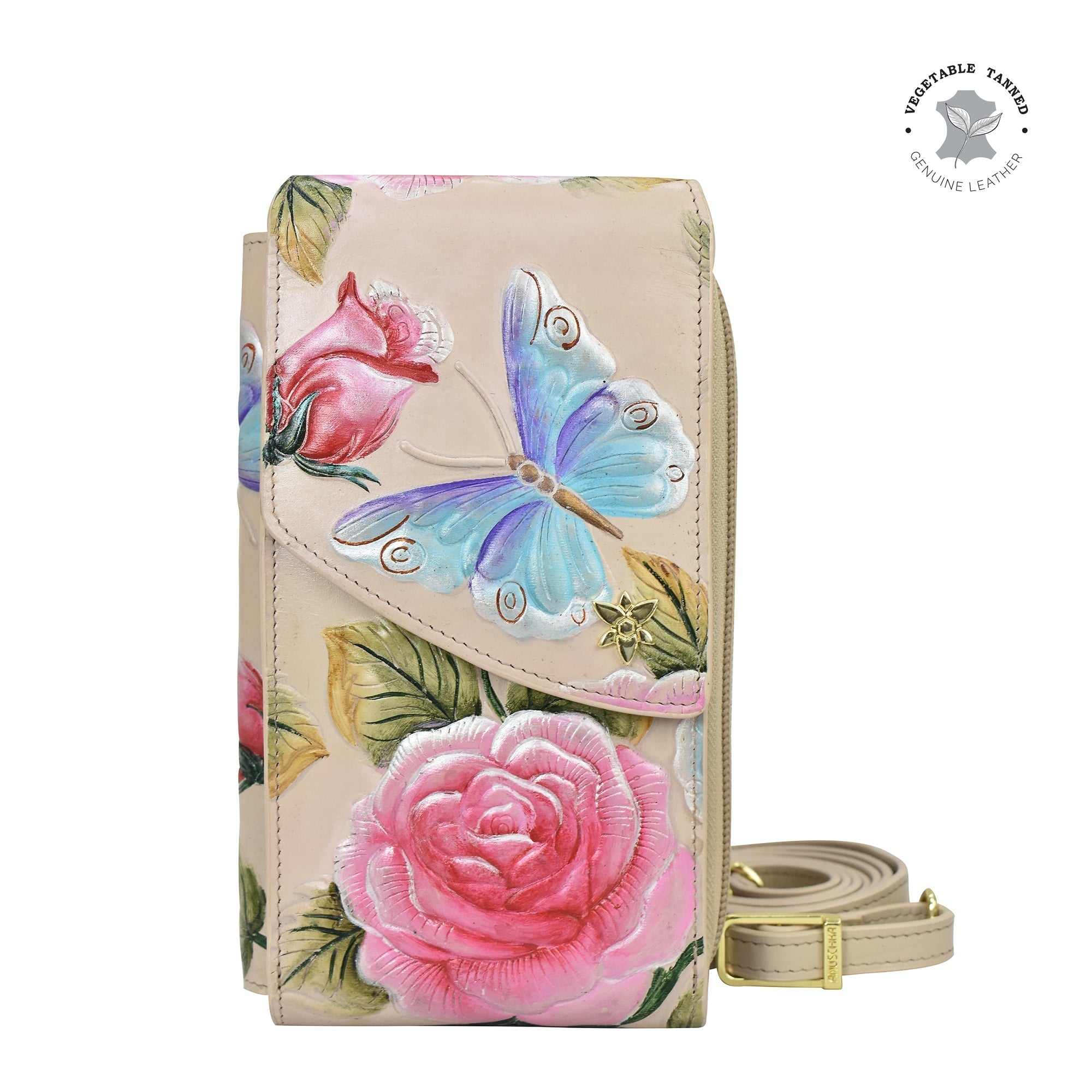 Tooled Rose-Almond Crossbody Phone Case - 1173