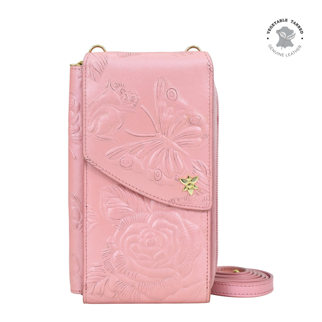 Tooled Rose Pearl Pink Crossbody Phone Case - 1173