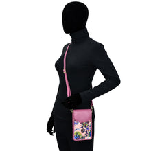 Load image into Gallery viewer, Fabric with Leather Trim Cell Phone Crossbody Wallet - 13005
