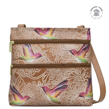 Load image into Gallery viewer, Tooled Birds Tan Medium Crossbody With Double Zip Pockets - 447
