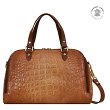 Load image into Gallery viewer, Croc Embossed Caramel Wide Organizer Satchel - 695
