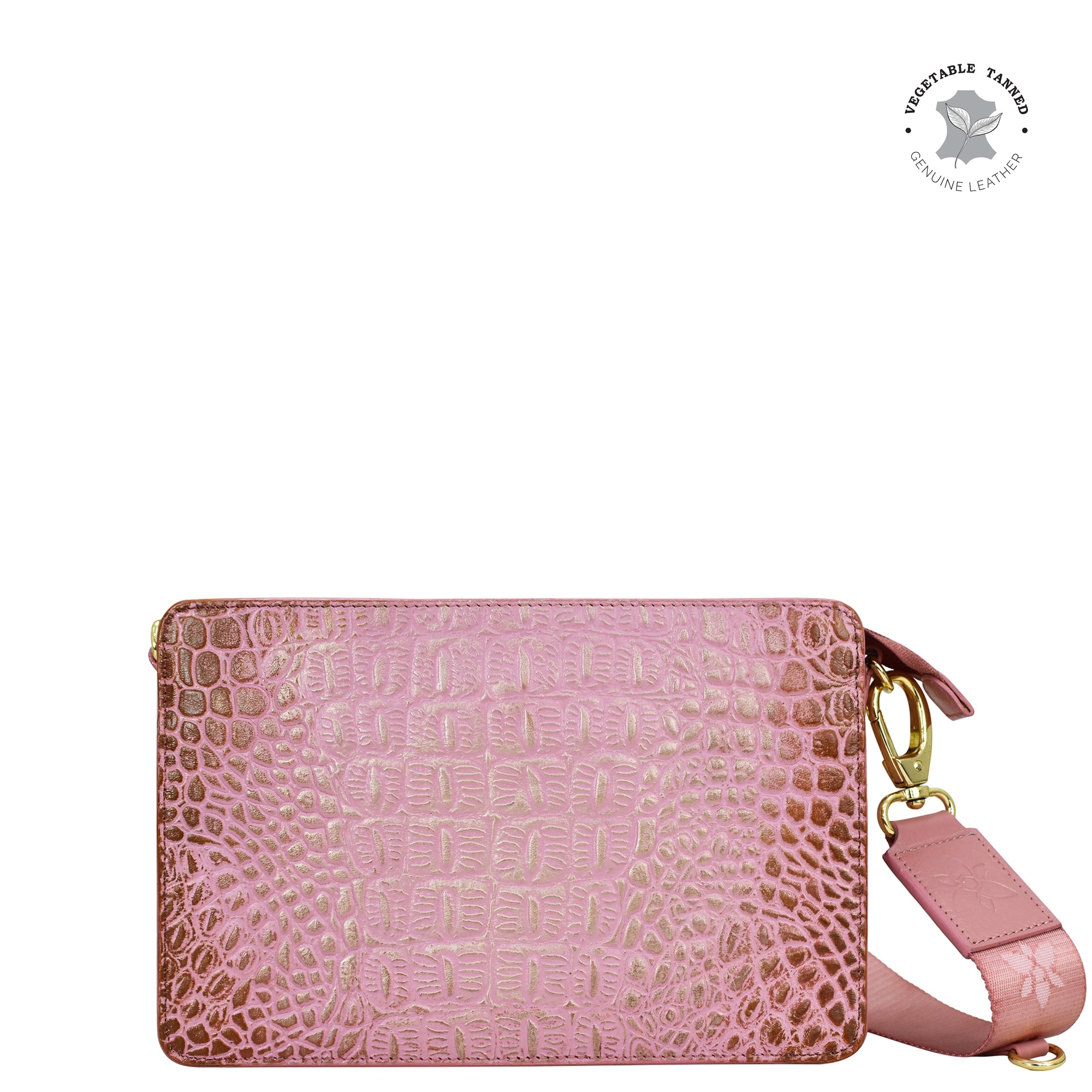 Croco Embossed Blush Gold Triple Compartment Crossbody - 696