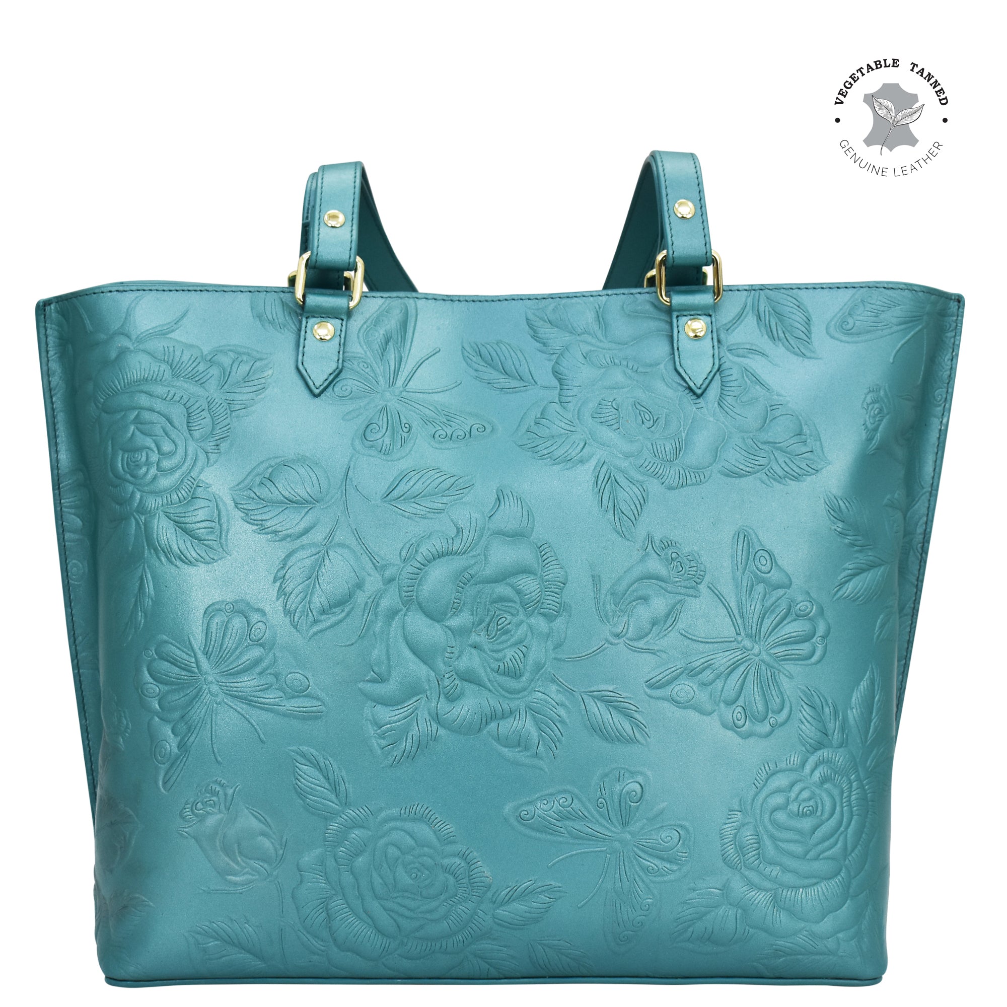 Minicci Women's Leather Tote Hands Bag Double Handle Magnetic Snap Teal offers NWT