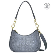 Croco Embossed Silver/Grey Small Convertible Hobo - 701