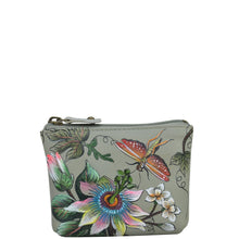 Load image into Gallery viewer, Anuschka style 1031, handpainted Coin Pouch. Floral Passion painting in Multi color. Top zip entry coin pouch.
