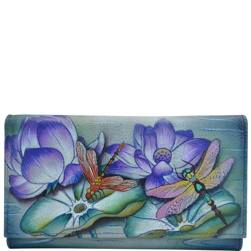 Anuschka Style 1043, handpainted Multipocket Clutch Wallet. Tranquil Pond painting