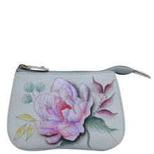 Load image into Gallery viewer, Anuschka style 1107, handpainted Medium Zip Pouch. Bel Fiori painting in grey color. Featuring Great for keeping keys, coins, rings and other little things handy.
