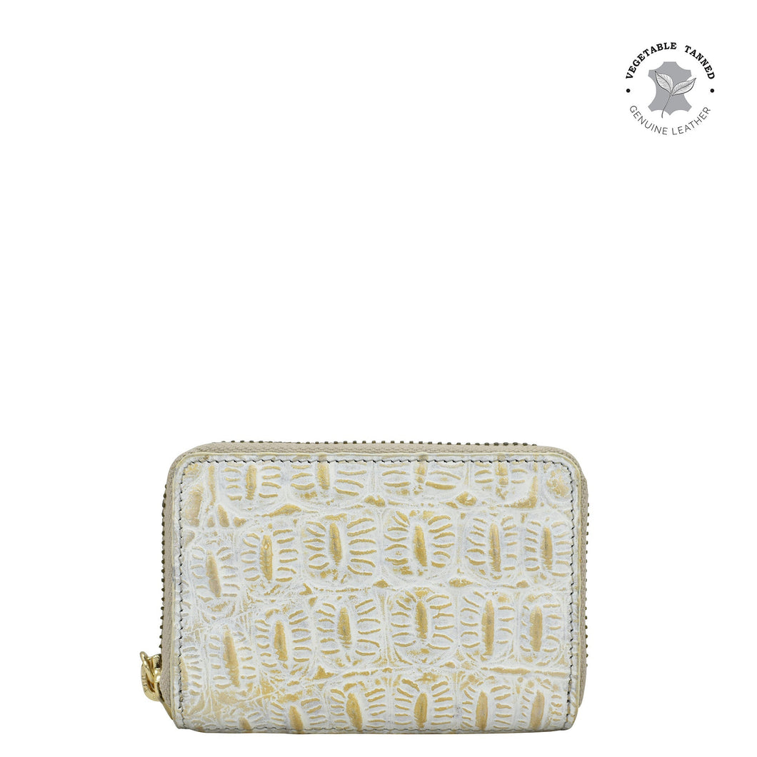 Anuschka Accordion Style Credit And Business Card Holder with Croco Embossed Cream Gold color