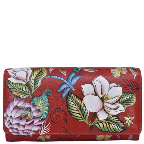 Anuschka Accordion Flap Wallet with Crimson Garden painting