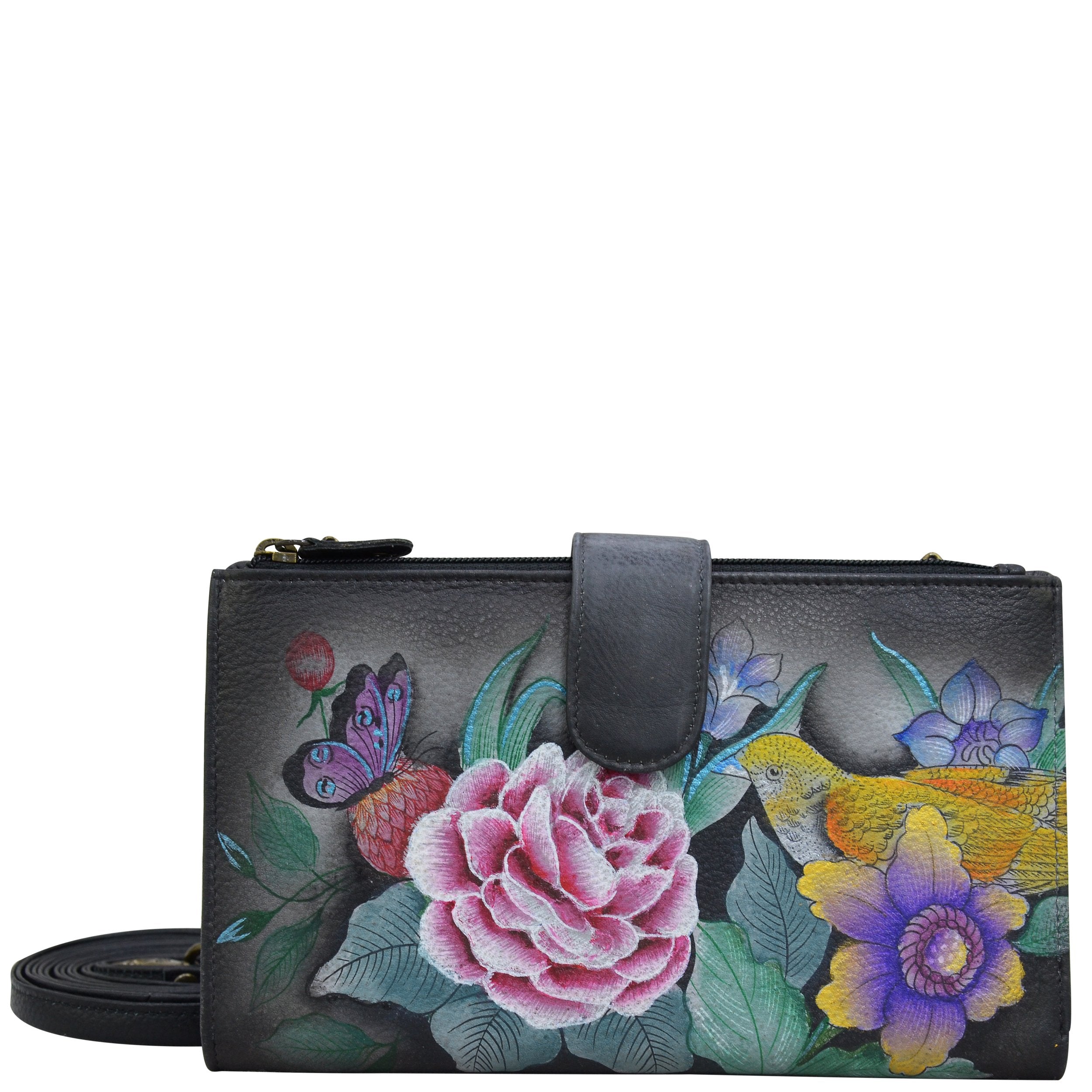 Anuschka Hand-Painted Leather Phone Case & Wallet - Tropical Bouquet Yellow Artwork, Multi-Functional