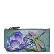 Load image into Gallery viewer, Anuschka style 1140, handpainted Card Case with Coin Pouch. Tranquil Pond painting inmulti color. Featuring RFID blocking and many credit card slots.
