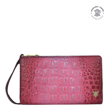 Load image into Gallery viewer, Anuschka Organizer Wallet Crossbody with Croco Embossed Berry color

