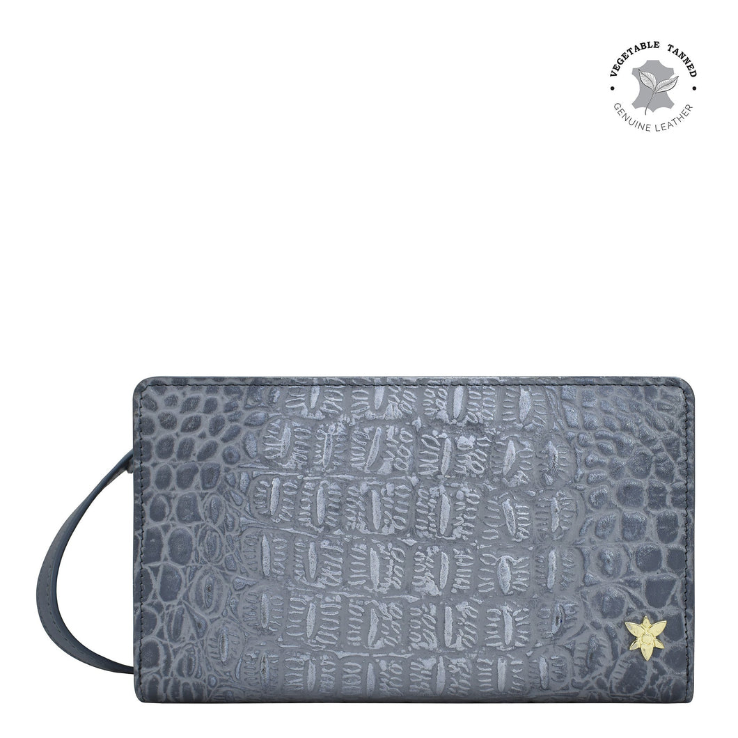 Croco Embossed Silver/Grey Organizer Wallet Crossbody - 1149