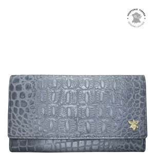 Anuschka Three Fold Wallet with Croco Embossed Silver/Grey color
