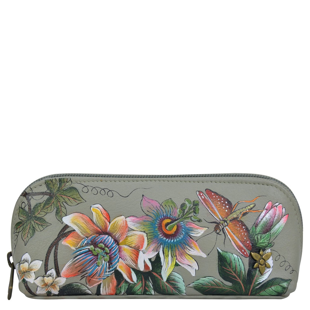 Anuschka style 1163,handpainted Medium Zip-Around Eyeglass/Cosmetic Pouch. Floral Passion painting in Multi color. Featuring soft fabric lining and secure zip closure.