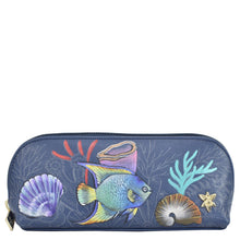 Load image into Gallery viewer, Anuschka style 1163, Medium Zip-Around Eyeglass/Cosmetic Pouch.  Mystical Reef painting in Blue color. Featuring soft fabric lining and secure zip closure.

