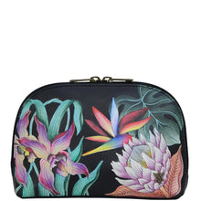 Load image into Gallery viewer, Anuschka style 1164, handpainted Large Cosmetic Pouch. Island Escape Black painting in black color. Featuring one full length zippered pocket.
