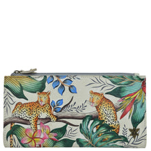 Load image into Gallery viewer, Anuschka style 1171,  handpainted Two Fold Wallet. Jungle Queen painting in Ivory color. Featuring RFID blocking and many credit card slots.
