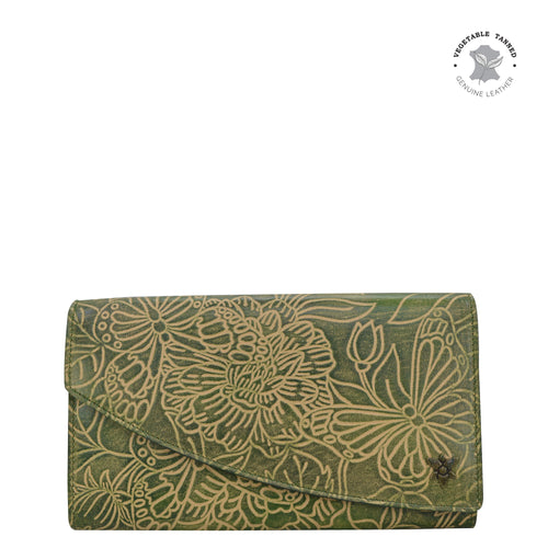 Tooled Butterfly Jade Accordion Flap Wallet - 1174