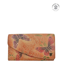 Load image into Gallery viewer, Anuschka style 1174, handpainted leather accordion flap wallet. Tooled Butterfly in brown color. Featuring RFID blocking and many credit card slots.
