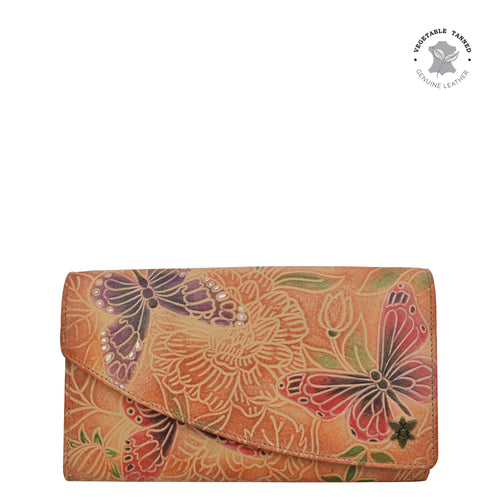 Tooled Butterfly Tan Accordion Flap Wallet - 1174