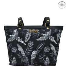 Load image into Gallery viewer, Jungle Macaws Fabric with Leather Trim Zip Top City Tote - 12005
