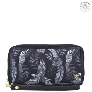 Jungle Macaws Fabric with Leather Trim Wristlet Travel Wallet - 13000