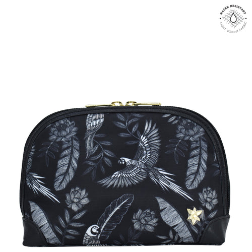 Jungle Macaws Fabric with Leather Trim Dome Cosmetic Bag - 13002