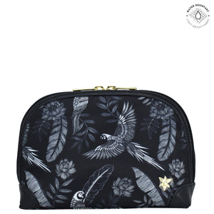 Fabric with Leather Trim Dome Cosmetic Bag - 13002