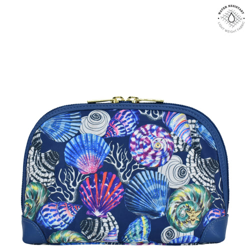 Sea Treasures Fabric with Leather Trim Dome Cosmetic Bag - 13002