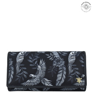 Jungle Macaws Fabric with Leather Trim Three-Fold RFID Wallet - 13007