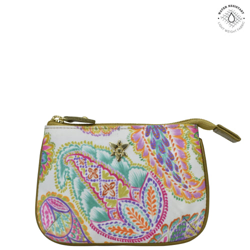 Boho Paisley Fabric with Leather Trim Zip Travel Pouch - 13008