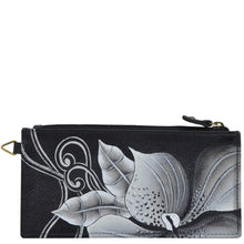 Load image into Gallery viewer, Anuschka style 1713, handpainted Organizer Wallet. Midnight Floral Black painting in Black color. Featuring five credit cards holders and one ID window.
