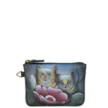 Load image into Gallery viewer, Anna by Anuschka style 1824, handpainted Coin Pouch. Two Cats Grey painting in Grey color. Featuring top zip entry to coin pouch.
