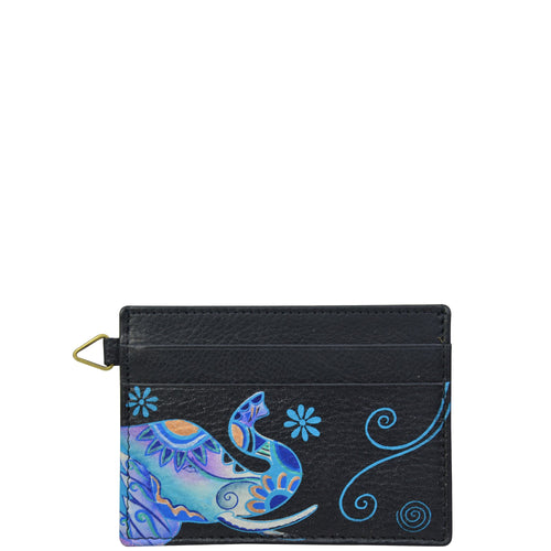 Anna by Anuschka style 1825, handpainted Credit Card Case. Blue Elephant painted in Black color. Featuring two credit card pockets and an ID window.
