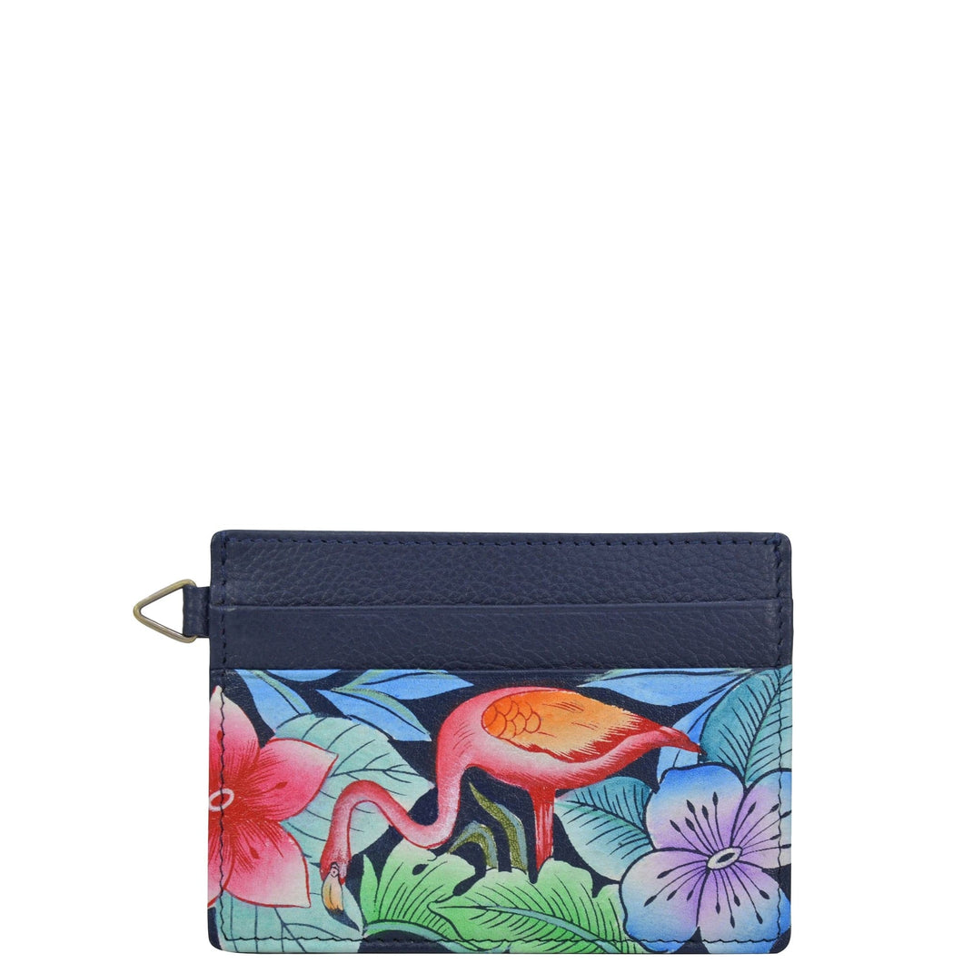 Anna by Anuschka style 1825, handpainted Credit Card Case. Flamingo Fever painting in multi color. Featuring two credit card pockets and an ID window.