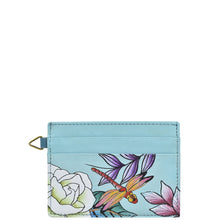 Load image into Gallery viewer, Anna by Anuschka style 1825, handpainted Credit Card Case. Magical Dragonflies in blue color. Featuring two credit card pockets and an ID window.
