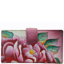 Load image into Gallery viewer, Anna by Anuschka style 1833, handpainted Two Fold Organizer Wallet. Precious Peony painting in pink/peach color. Featuring built-in organizer with ten credit card holders.
