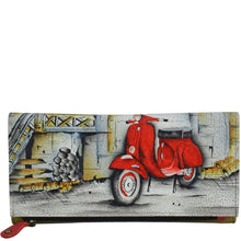 Load image into Gallery viewer, Anna by Anuschka style 1865, handpainted Three Fold Clutch. Roman Dreams painting in white color. Featuring four slip in multipurpose pockets, thirteen credit card holders.
