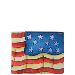 Anuschka Style 3000, handpainted Two Fold Men's Wallet. Stars and Stripes painting
