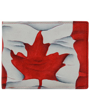 Anuschka Style 3001, handpainted Two Fold Organizer Men's Wallet. Maple Leaf painting