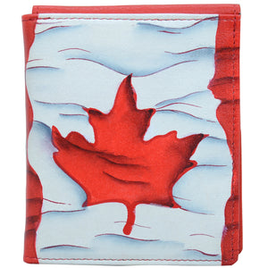 Anuschka Style 3004, handpainted Tri Fold Men's Wallet. Maple Leaf painting