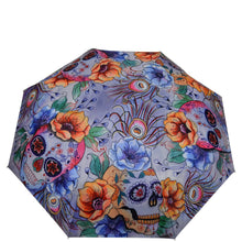 Load image into Gallery viewer, Anuschka style 3100, printed Auto Open and Close Umbrella. Calaveras de Azucar painting in grey color. UV protection (UPF 50+) during rain or shine.
