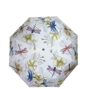 Anuschka Style 3100, Printed Auto Open/ Close Printed Umbrella. Dragonfly Meadow print