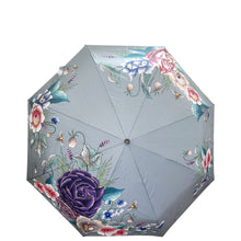 Load image into Gallery viewer, Anuschka style 3100, printed Auto Open and Close Umbrella. Floral Charm painting in grey color. UV protection (UPF 50+) during rain or shine.
