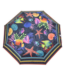 Load image into Gallery viewer, Anuschka style 3100, printed Auto Open and Close Umbrella. Mystical Reef painting in Blue color. UV protection (UPF 50+) during rain or shine.

