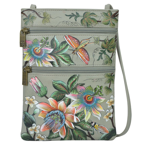 Anuschka style 448, handpainted Convertible Satchel. Floral Passion painting in Multi color. Removable Strap. Fits Tablet and E-Reader.