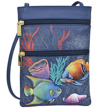 Load image into Gallery viewer, Anuschka style 448, handpainted Convertible Satchel. Mystical Reef painting in Blue color. Removable Strap. Fits Tablet and E-Reader.
