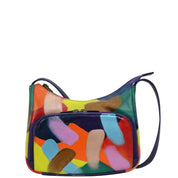 Anuschka Style 481, handpainted Compact Crossbody Travel Organizer. Painterly Palette painting